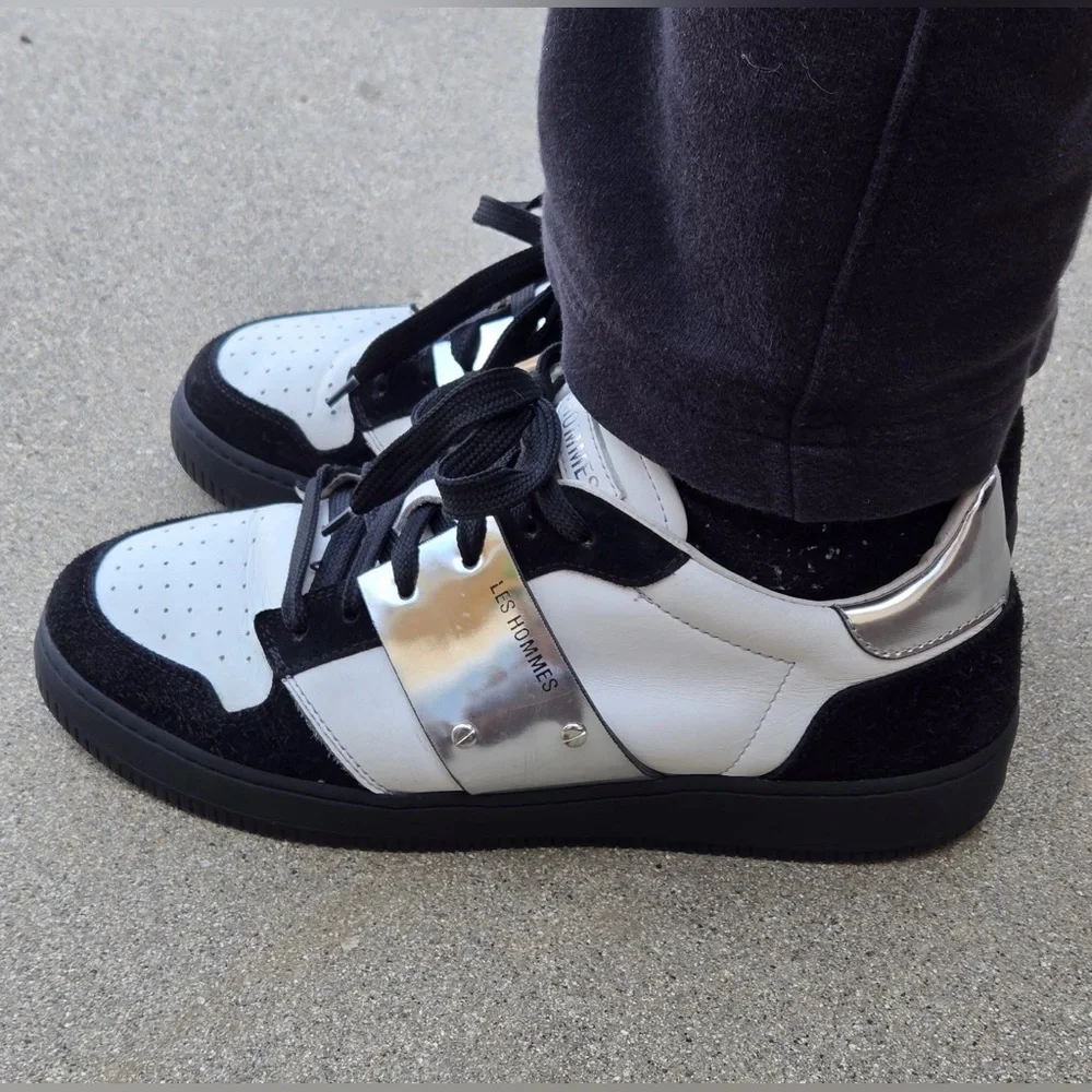 Les Hommes Black and White Men's Sneakers